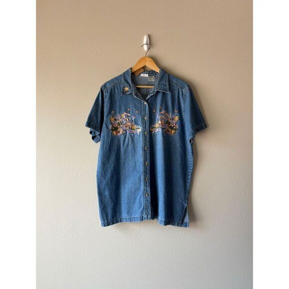 bobbie brooks embroidered short sleeve button front - Picture 1 of 7